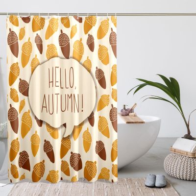 GDHBLING Hello Autumn Shower Curtain Plants Modern Geometric Pinecone Cloth Fabric Shower Curtain for Walk in Shower Washable Weighted Bathroom Decor,Yellow Light Brown,72x72 Inch