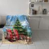LEOKOTI Coastal Christmas Throw Blanket Flannel Fleece, Soft Plush Cozy Baby Blankets, Xmas Tree Nautical Beach Shell Blankets Throws Warn Fuzzy Blanket for Couch/Sofa/Chair/Travel 50"x80" view 4