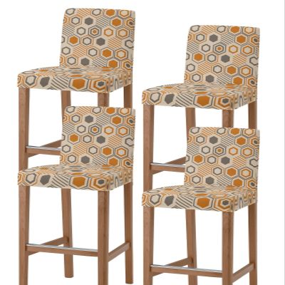 Anzona Orange Grey Geometric Bar Stool Cover Set of 4, Retro Modern Abstract Art Stretch Bar Chair Cover, Removable Washable Pub Counter Stool Chair Slipcover for Kitchen Dining Room Pub Cafe