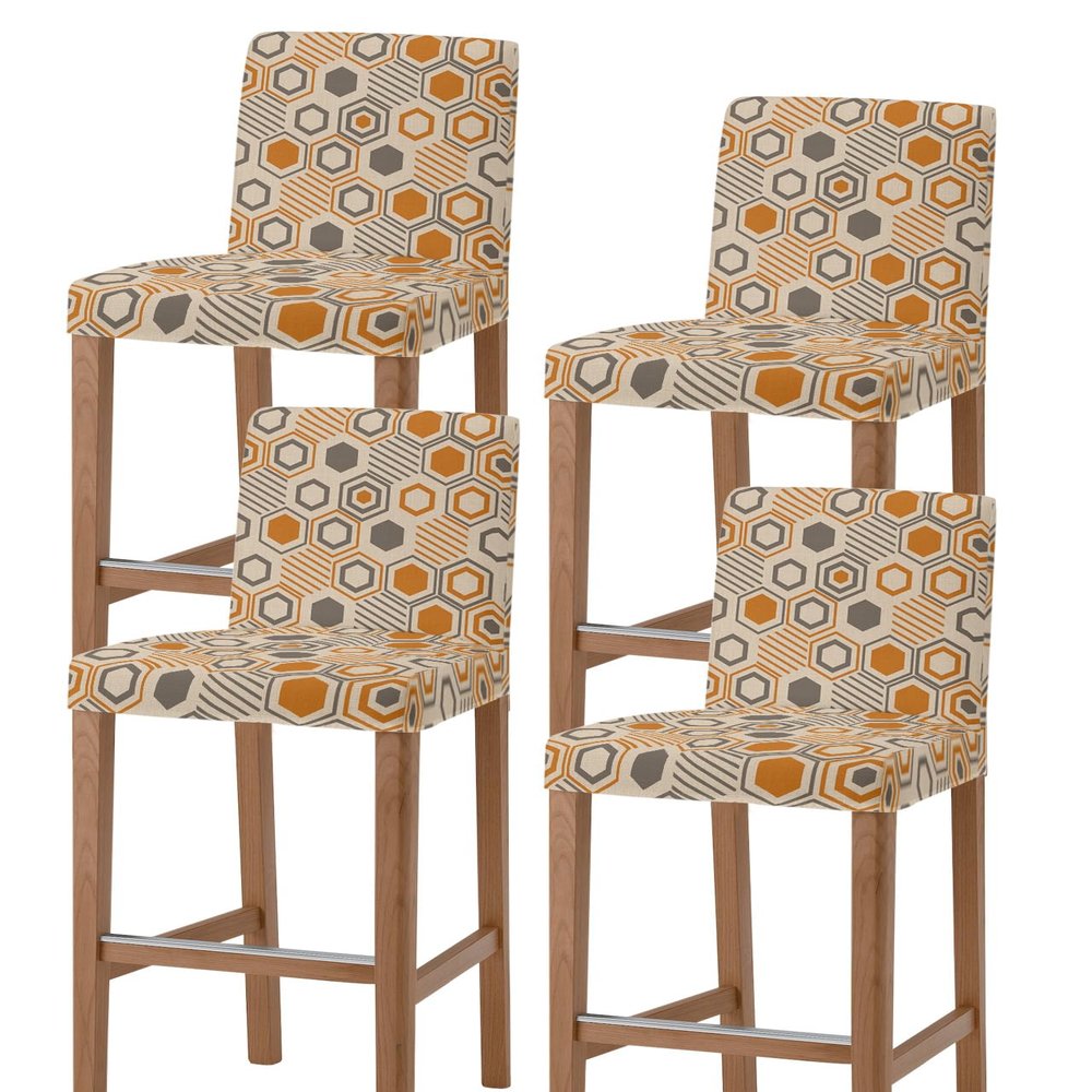 Anzona Orange Grey Geometric Bar Stool Cover Set of 4, Retro Modern Abstract Art Stretch Bar Chair Cover, Removable Washable Pub Counter Stool Chair Slipcover for Kitchen Dining Room Pub Cafe