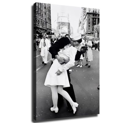 1945 Photo Black and White Times Square Victory Day Sailor Kissing Woman Posters and Wall Art Picture Decor Canvas Prints Framed and Unframed (Framed,1218inch)