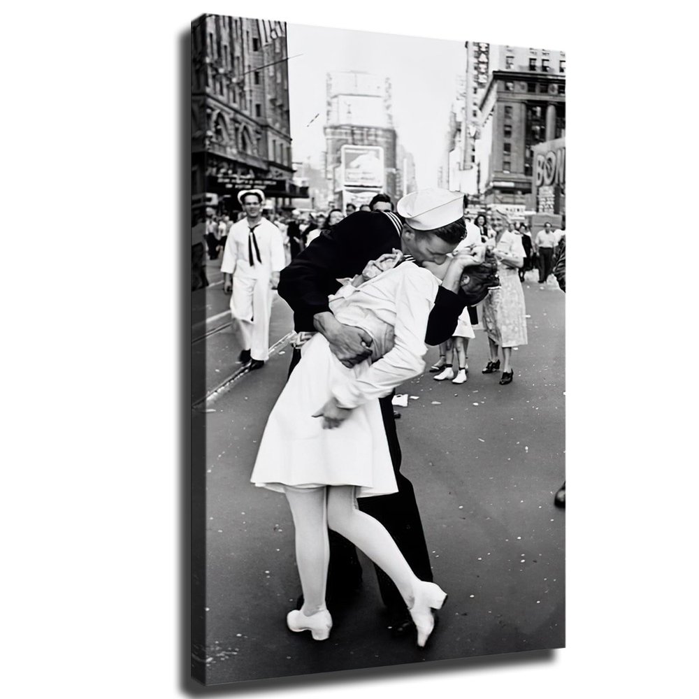 1945 Photo Black and White Times Square Victory Day Sailor Kissing Woman Posters and Wall Art Picture Decor Canvas Prints Framed and Unframed (Framed,1218inch)