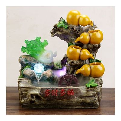 Tabletop Fountain Creative Indoor Table-Top Water Fountain Resin Waterfall Fountain Jade Cabbage and Gourd Combination - Office Home Bedroom Decor Desktop Fountains