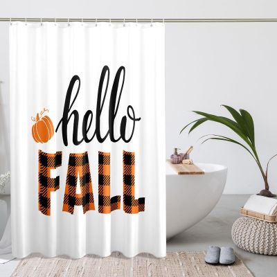 GDHBLING Plaid Pumpkin Shower Curtain Leopard Print Hello Autumn Rainbow Maple Cloth Fabric Weighted Bathroom Decor Washable Shower Curtain for Walk in Shower,Orange White,72x72 Inch