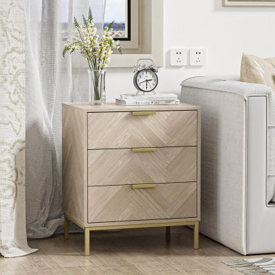 Anmytek 3 Drawer Nightstand for Bedroom, Modern Wood Nightstand Square Bedside Table End Table with Storage for Bedroom Room, Sofa, Natural Oak, H0099