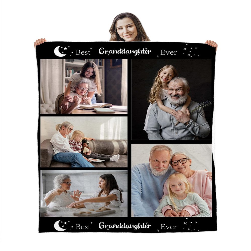 Custom Blanket with Picture, Best Granddaughter Ever Personalized Photo Blanket for Daughter From Mom Grandma, Customized Throw Blankets Personalized Gifts for Birthday Daughter Sister Christmas