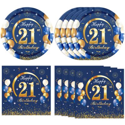 21st Birthday Party Supplies 21st Navy Blue and Gold Party Decor Includes Plates Napkins 21 Years Old Birthday Decoration Supplies for Boys Girls Men Women