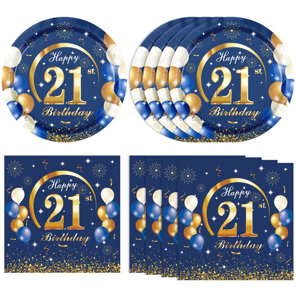 21st Birthday Party Supplies 21st Navy Blue and Gold Party Decor Includes Plates Napkins 21 Years Old Birthday Decoration Supplies for Boys Girls Men Women