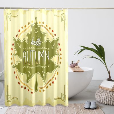 GDHBLING Hello Autumn Shower Curtain Rustic Fall Leaves Maple Plants Shower Curtain for Walk in Shower Washable Bathroom Decor Cloth Fabric Weighted,Green Mustard Yellow,72x72 Inch
