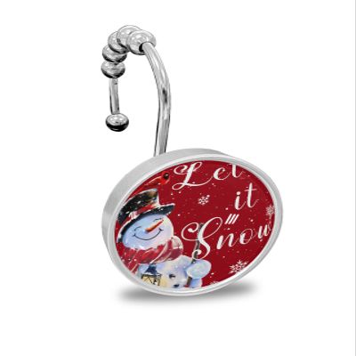 Snowman 12PCS Shower Curtain Hooks Rings, Red Christmas Snowman Snowflake Winter Decorative Shower Curtain Hooks for Bathroom Stainless Steel Rustproof Shower Curtain Rings