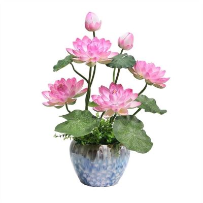 WAOCEO Fake Flowers Artificial Lotus Decoration Simulated Lotus Suit Decoration with Ceramic Vase Indoor Fake Flower Decoration Artificial Flowers Decoration (Color : Gray)