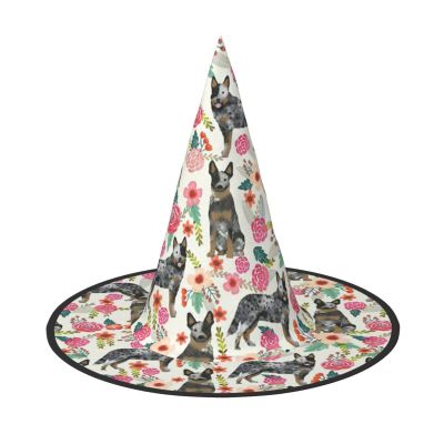 SSIMOO Cattle Dog Florals Fashion-Forward Halloween Witch Hat For Women-Your Go-To Piece For Halloween Costume Assemblies
