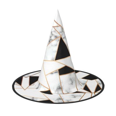 SSIMOO Black And White Marble Texture Fashion-Forward Halloween Witch Hat For Women-Your Go-To Piece For Halloween Costume Assemblies