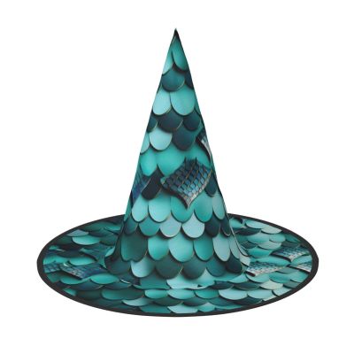 SSIMOO Mermaid Fish Scale Print Fashion-Forward Halloween Witch Hat For Women-Your Go-To Piece For Halloween Costume Assemblies