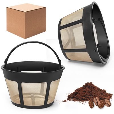 8-12 Cup Reusable Filter Basket With Mesh Bottom Fits MrCoffee Coffee Maker and Brewer - Permanent Filter Replacement for Mr Coffee Gold Basket-Style Filters 2-Pack