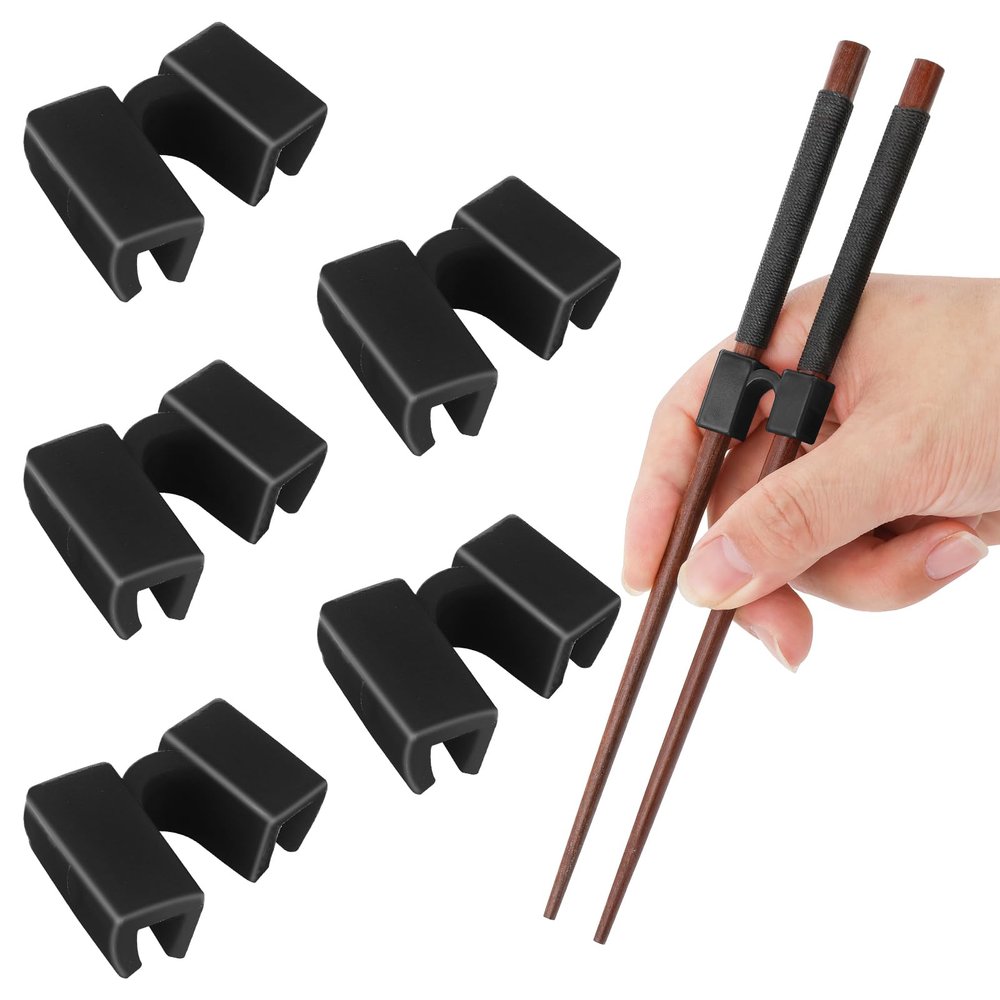 6 Pairs Reusable Chopsticks Helper,Chopsticks Trainer Training Chopsticks For Adults Training Chopstick Hinges Connector,Non-Slip And Portable Practice Chopsticks For Beginners Kids (Black)