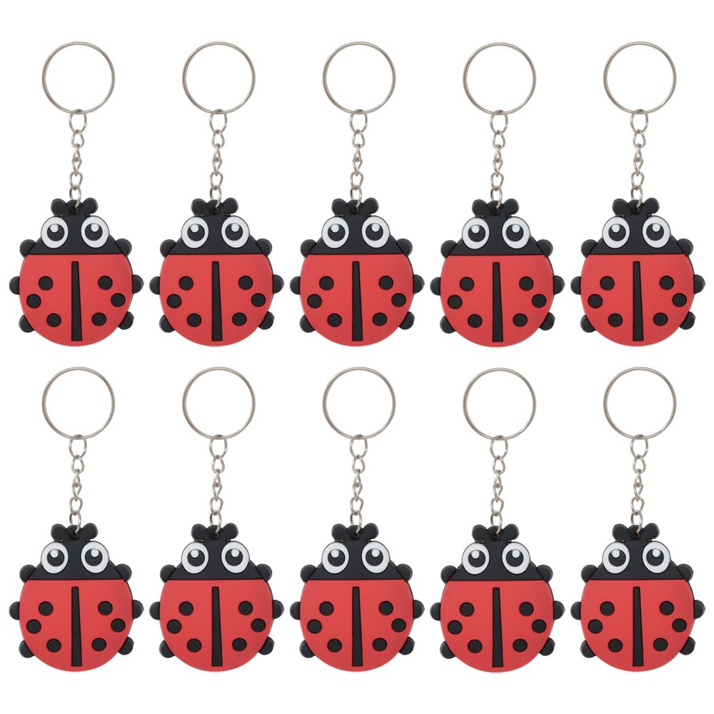 Honbay 12PCS PVC Ladybug Keychain Cute Cartoon Ladybird Keyring Pendant Insects Key Chain Decoration for Birthday Party Baby Shower and School Carnival (Red)