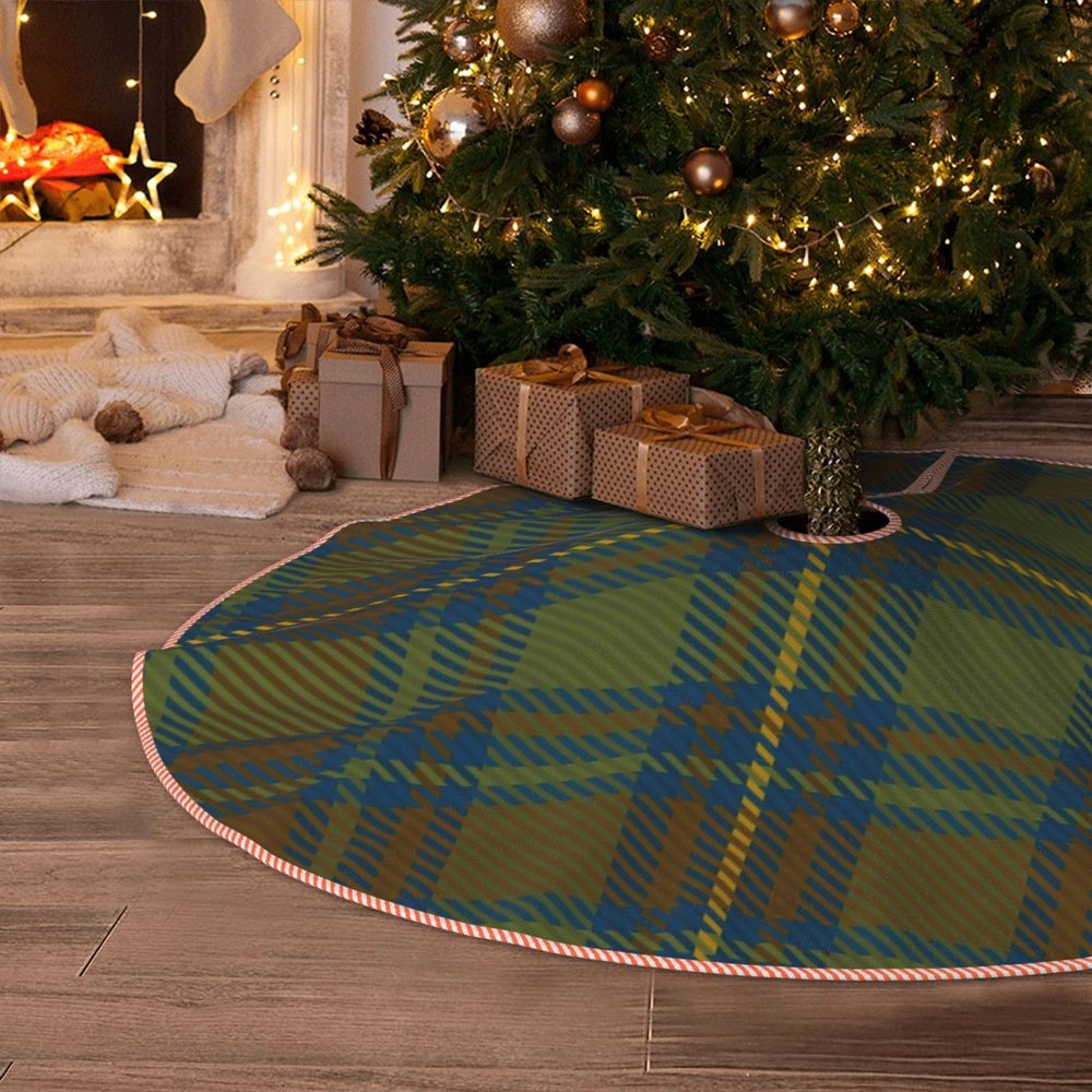DKJlitter Christmas Tree Skirt, County Kerry Irish Tartan Xmas Tree Skirts Mat Farmhouse Rustic Xmas Holiday Indoor Party Outdoor Decoration 30 inches