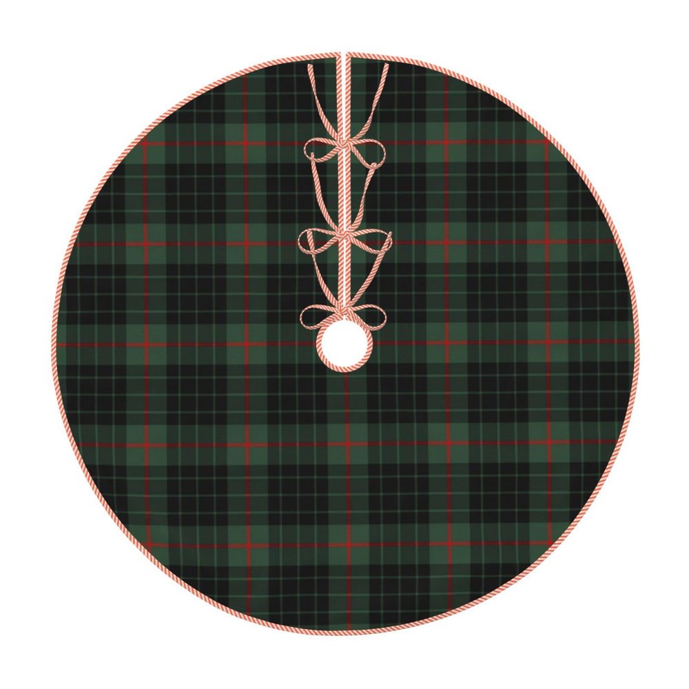 Christmas Tree Skirt 36" Gunn Clan Dark Green and Black Tartan Linen Xmas Tree Skirt for Holiday Party Christmas Tree Mat Decorations Indoor Outdoor