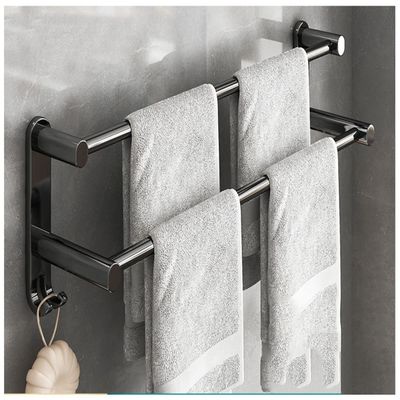 Rotating towel rack Bath Towel Bar Brushed Light Towel Rack Bathroom, 304 Stainless Steel Thicken Towel Holder Wall Mount Towel Holder For Hand Towelbathroom Kitchen ( Color : Black , Size : 50cm )