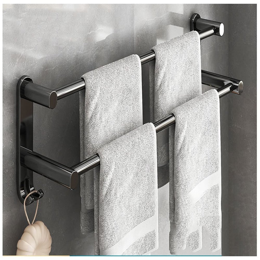 Rotating towel rack Bath Towel Bar Brushed Light Towel Rack Bathroom, 304 Stainless Steel Thicken Towel Holder Wall Mount Towel Holder For Hand Towelbathroom Kitchen ( Color : Black , Size : 50cm )