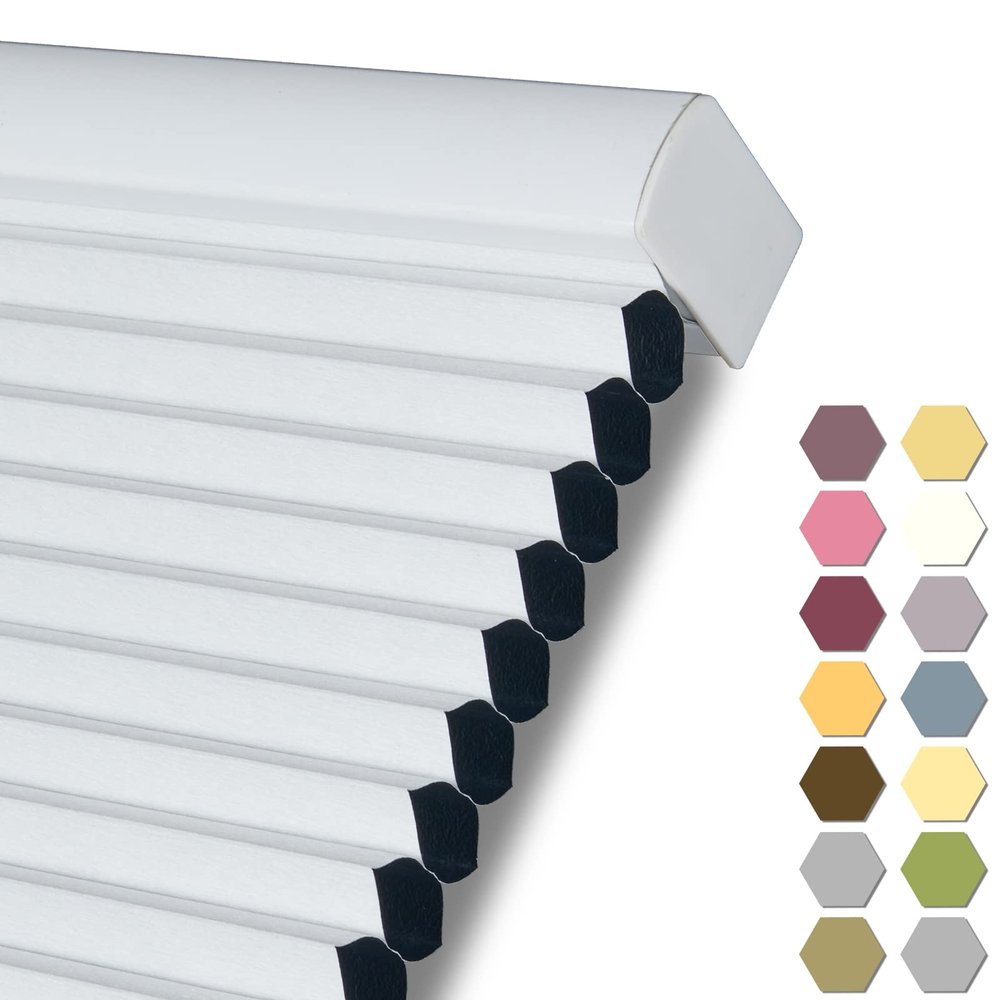 Persilux 100% Blackout Cordless Cellular Shades & Blinds Honeycomb Blinds Bottom up Thermal Insulated Window Shades for Home, Windows and Kitchen, White, 91" W x 72" H