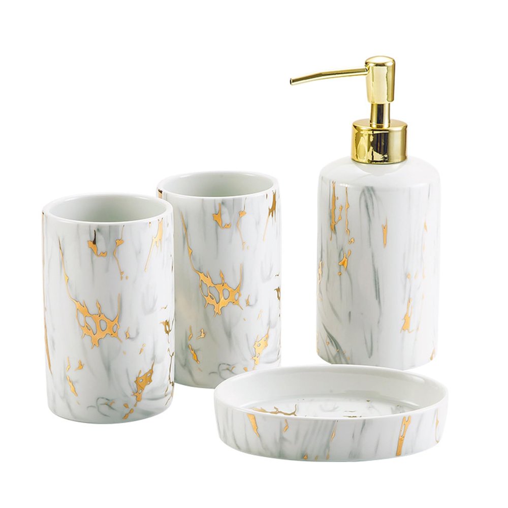 AOPPLSOT 4-Piece Ceramic soap Dispenser Toothbrush Cup Set, Bathroom Accessories with soap Dispenser, soap Dish, Toothbrush Cup, for Bathroom Decoration,Badrum Set