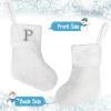 7 inches Initial Monogram Christmas Stocking White Personalized Christmas Stockings with Embroidered Letters Super Soft Initial Christmas Stocking for Xmas Holiday Christmas Tree Fireplace Decor(P) view 2