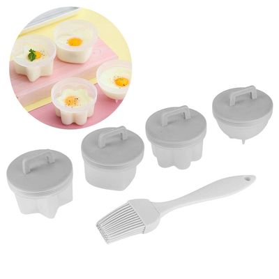 Boiled Egg Maker, 4Pcs Plastic Egg Cooker Boiler Pudding Mold with Oil Brush, Nonstick Boiled Egg Cooker, Poached Egg Cups, Fast Poaching Egg for Breakfast, Eggs Kitchen Gadgets(gray)