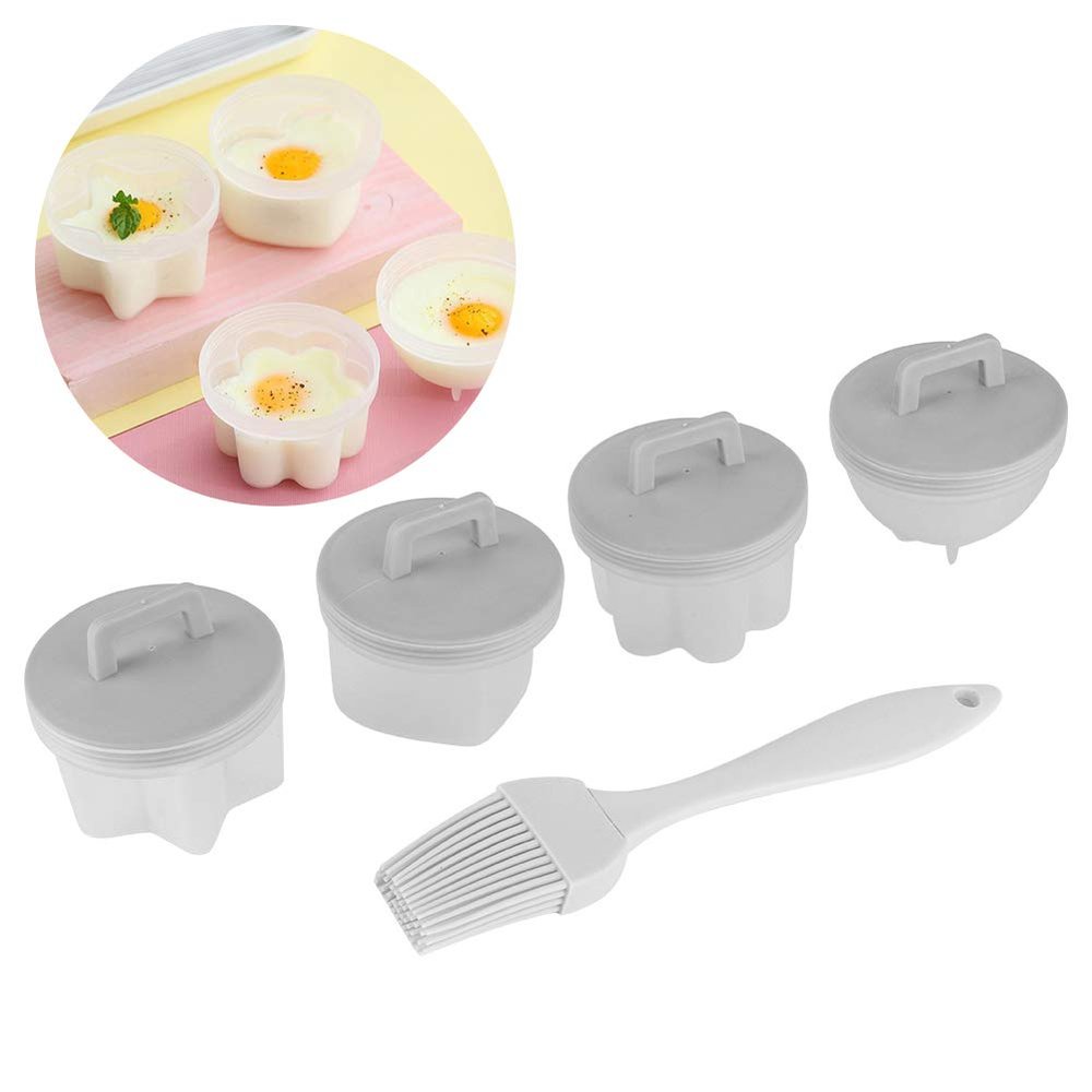 Boiled Egg Maker, 4Pcs Plastic Egg Cooker Boiler Pudding Mold with Oil Brush, Nonstick Boiled Egg Cooker, Poached Egg Cups, Fast Poaching Egg for Breakfast, Eggs Kitchen Gadgets(gray)