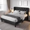 Allewie Queen Size Bed Frame with Button Tufted Wingback Headboard, Modern Upholstered Bed Frame with Solid Wooden Slats Support - No Box Spring Needed, Easy Assembly, Black view 1