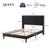 Allewie Queen Size Bed Frame with Button Tufted Wingback Headboard, Modern Upholstered Bed Frame with Solid Wooden Slats Support - No Box Spring Needed, Easy Assembly, Black view 2