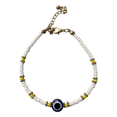 VIE Evil Eye Bracelet, Yellow Beads (White)