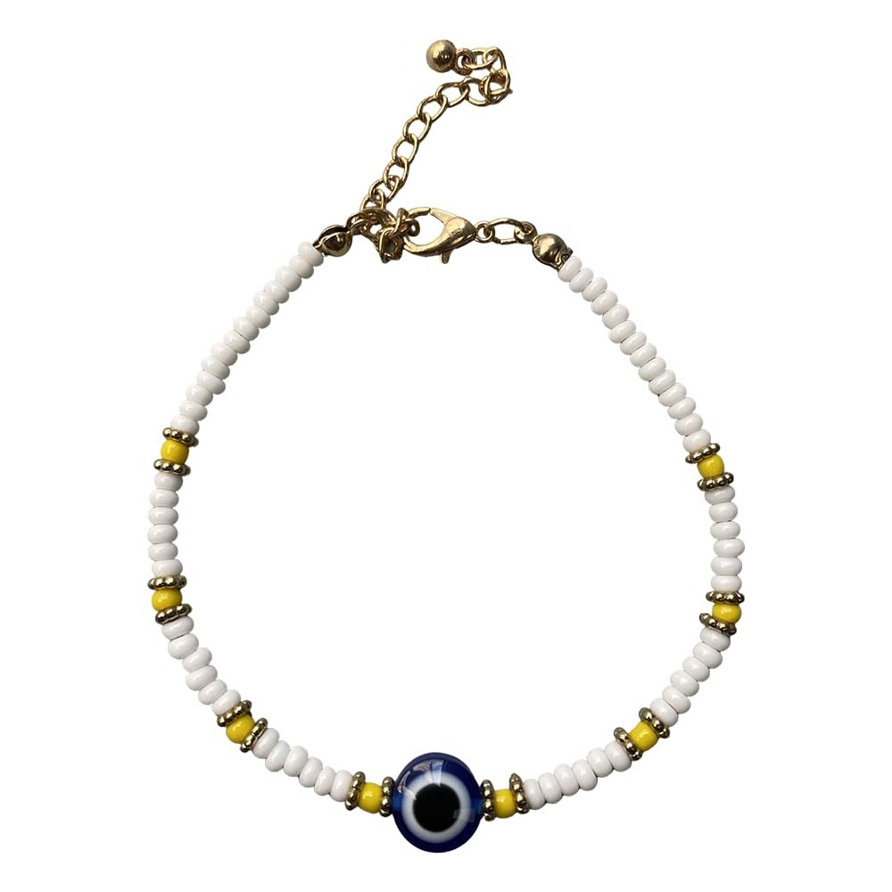 VIE Evil Eye Bracelet, Yellow Beads (White)