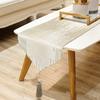 Jiino Beige Table Runner 120 Inches Long, Elegant Handmade Embroidery Striped Dining Table Runners with Tassels for Dining Room Dresser Holiday Banquet Decoration view 1