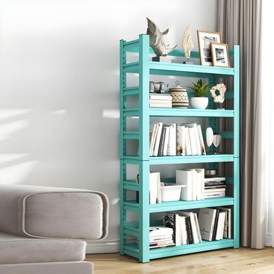 KWOKING Rectangle Standard Bookshelf Scandinavian Metal Bookcase Office Bookshelf Multi-Layer Picture Book Rack Balcony Storage Shelf Wrought Iron Bookcase Floor Shelf Blue 23.6" L x 11.8" W x 63" H
