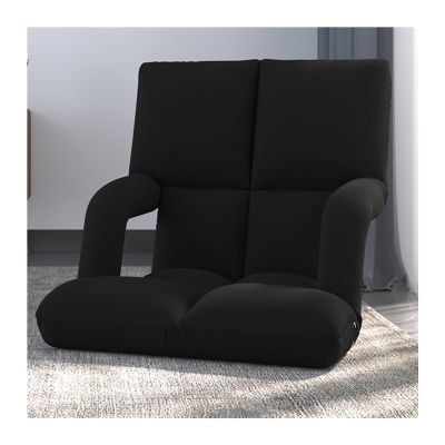 XLIHAWY Floor Chair Back Support, Folding Sofa Adjustable Positions, Padded Lazy Sofa Breathable Floor Gaming Chair for Reading Meditating(Black)