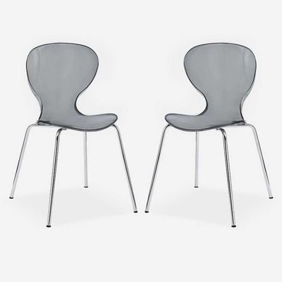Etlegor Modern Oyster Side Chair Set of 2, Acrylic Kitchen Dining Chair Stackable Crystal Chair Armless Event Chair Chrome Frame for Dining Room, Living Room, Kitchen (Color : Gray, Size : 2PCS)