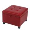 Adeco Faux Leather Storage Ottoman with Hinged Lid, 14 Inch High Red Square Cube Foot Stool with Storage, Upholstered Vanity Stool with Solid Wood Legs for Living Room, Bedroom, Dorm view 1