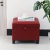 Adeco Faux Leather Storage Ottoman with Hinged Lid, 14 Inch High Red Square Cube Foot Stool with Storage, Upholstered Vanity Stool with Solid Wood Legs for Living Room, Bedroom, Dorm view 2