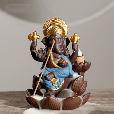 Waterfall Backflow Incense Burner Ceramic, Handmade Censer Incense Cone Sticks Holder Elephant Aromatherapy Ornament Yoga Meditation Relaxation Home Decor Gift (Color : Blue)