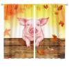 Fall Funny Pigs Curtains Country Rustic Orange Maple Leaf Wooden Door Barn Pigs Window Drapes Rod Pocket Curtains Darkening Thermal Insulated for Living Room 2 Panels 63" L x 36" W view 1