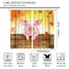 Fall Funny Pigs Curtains Country Rustic Orange Maple Leaf Wooden Door Barn Pigs Window Drapes Rod Pocket Curtains Darkening Thermal Insulated for Living Room 2 Panels 63" L x 36" W view 2
