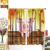 Fall Funny Pigs Curtains Country Rustic Orange Maple Leaf Wooden Door Barn Pigs Window Drapes Rod Pocket Curtains Darkening Thermal Insulated for Living Room 2 Panels 63" L x 36" W view 3
