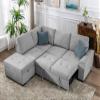 BSYEIO 87.4'' Sleeper Sectional Sofa Bed for Living Room L- Shaped Sofa Couch with Storage Ottoman, Velvet Corner Sofa, Pull Out Sofa Bed & USB Charger for Home Office Apartment -Grey view 4