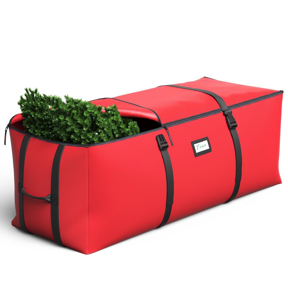 BROSYDA Christmas Tree Storage Bag, Fits Up to 9 Ft Artificial Christmas Tree with Buckle Straps & Dual Zippers & Handles, 600D PVC Durable Waterproof Material Protects from Dust.(Red)