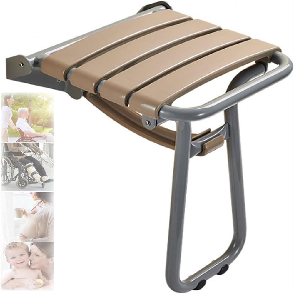 Folding Shower Seat Wall Mounted Bathroom Bathtub Safety Stool, Shower Chair for Inside Small Shower Spaces Shower Foldable for Seniors, Disableds, Pregnants, Maximum Load 300kg (Color : Brown)
