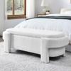 mikibama Linen Bedroom Storage Ottoman Bench End of Bed Upholstered Oval Bed End Bench with Storage and Seating,Large Oval Window Entryway Storage Bench,Footrest Ottoman Stools (Cream White) view 1