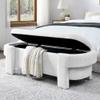 mikibama Linen Bedroom Storage Ottoman Bench End of Bed Upholstered Oval Bed End Bench with Storage and Seating,Large Oval Window Entryway Storage Bench,Footrest Ottoman Stools (Cream White) view 3