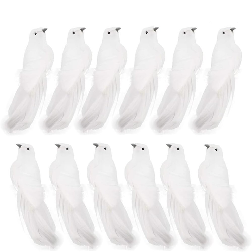 24Pcs White Dove Christmas Ornaments Artificial Simulation Foam Feather Birds Fake Doves Bird Feathered Doves Birds Clip on Tree Ornaments for DIY Crafts Wreaths Garland Christmas Wedding Party(#1)